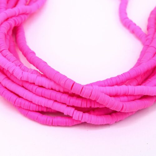 Chapelet perles 4mm heishi en Pâte Polymère couleur  fuchsia ~39 cm