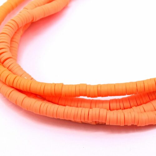 Chapelet perles 4mm heishi en Pâte Polymère couleur orangé~39 cm