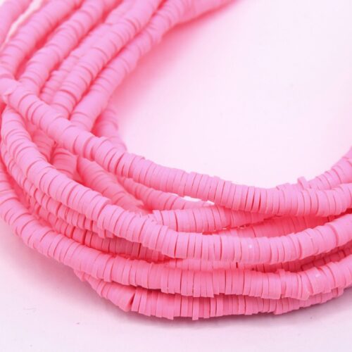 Chapelet perles 4mm heishi en Pâte Polymère couleur rose clair~39 cm