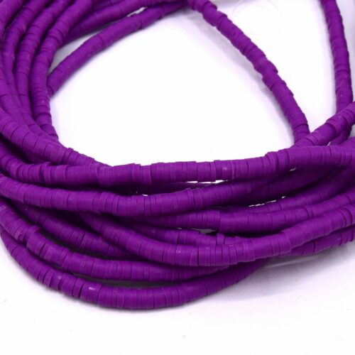 Chapelet perles 4mm heishi en Pâte Polymère couleur violet~39 cm
