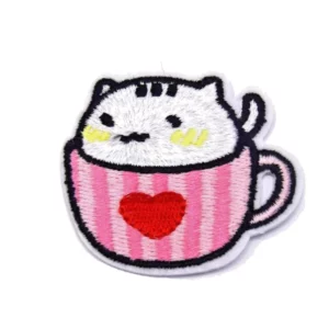 Ecusson patch thermocollant chat dans une tasse rose x2