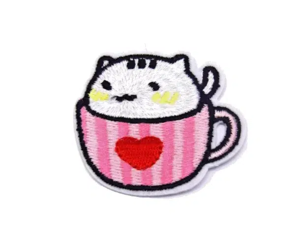 Ecusson patch thermocollant chat dans une tasse rose x2
