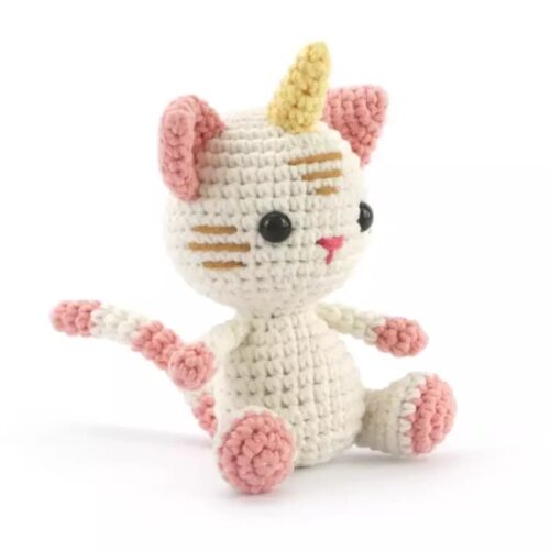 kit crochet chat licorne blanc et rose graine créative