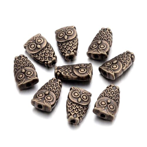 Perles chouettes bronze antique x10