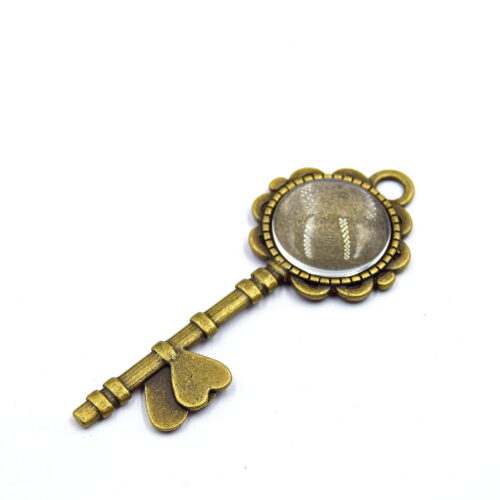 Kit pendentif clé bronze antique avec cabochon en verre 20 mm