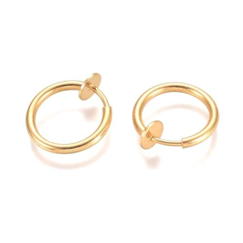 Clips d'oreilles acier inoxydable 304, pour oreilles non percées doré x2