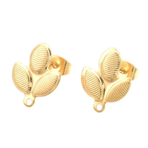 Clous boucles d'oreilles feuilles en Acier inoxydable 304 avec fermoirs