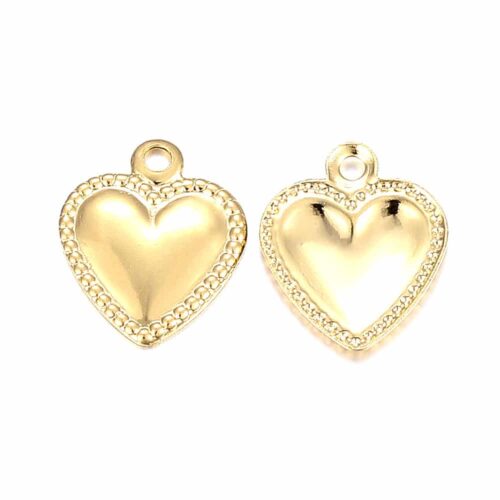Breloques coeur acier inoxydable plaqué or 18k