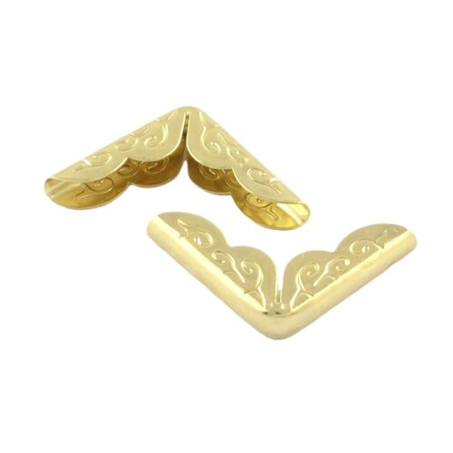 Lot de 20 coins de protection en fer dorés 21x21mm pour scrapbooking.