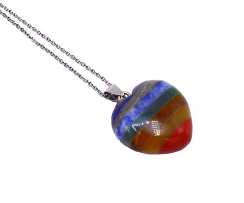 Collier pendentif cœur Chakra en Pierres Semi-Précieuses