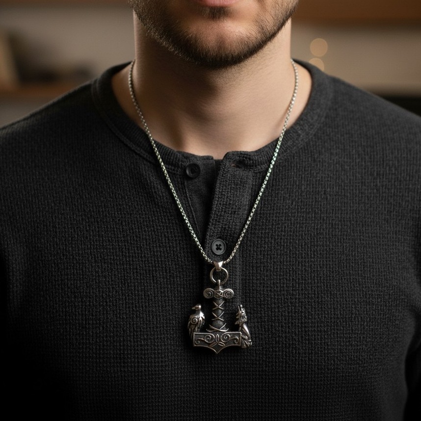 collier odin viking loup et corbeau