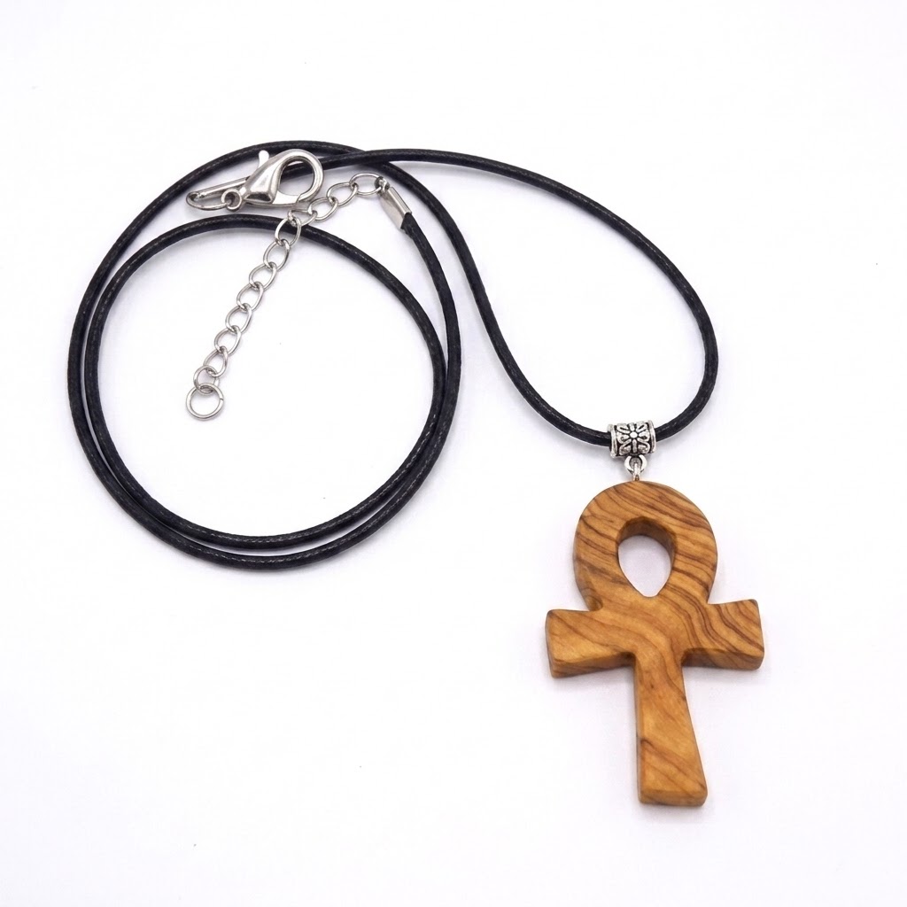collier pendentif croix d'isis en bois d'olvier fait main artisanat français fond blanc1