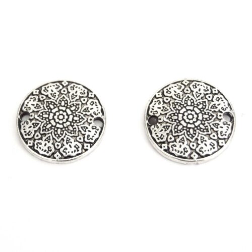 Connecteurs Fleur rond argent antique