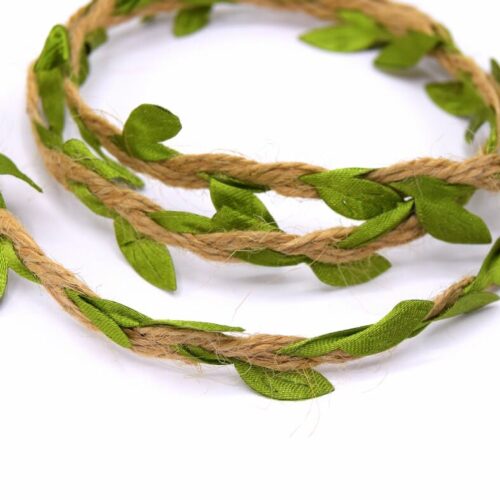 Cordon de chanvre feuilles vertes en tissu x2 M
