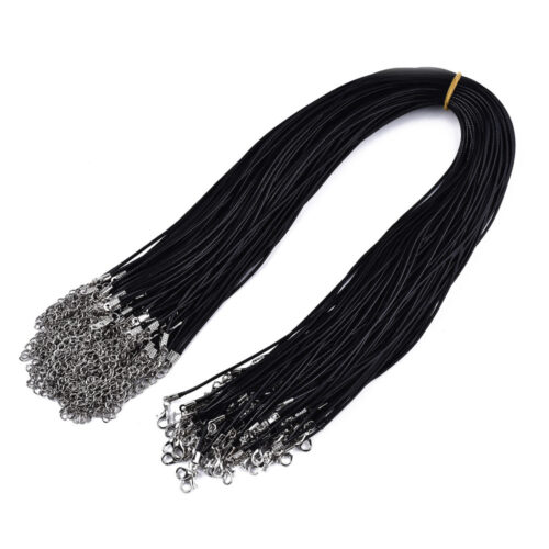cordon ciré collier avec fermoir noir (3)