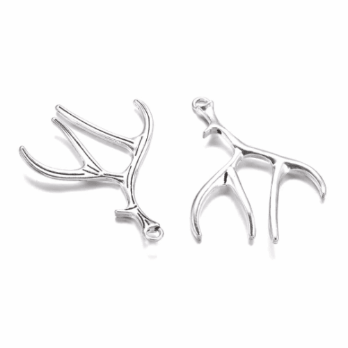 Pendentif bois de cerf en métal couleur argent x2