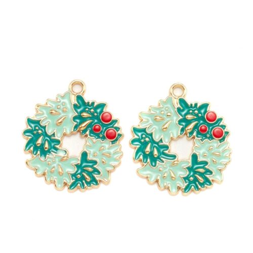 Pendentifs de fêtes Noël couronne feuilles vertes x2