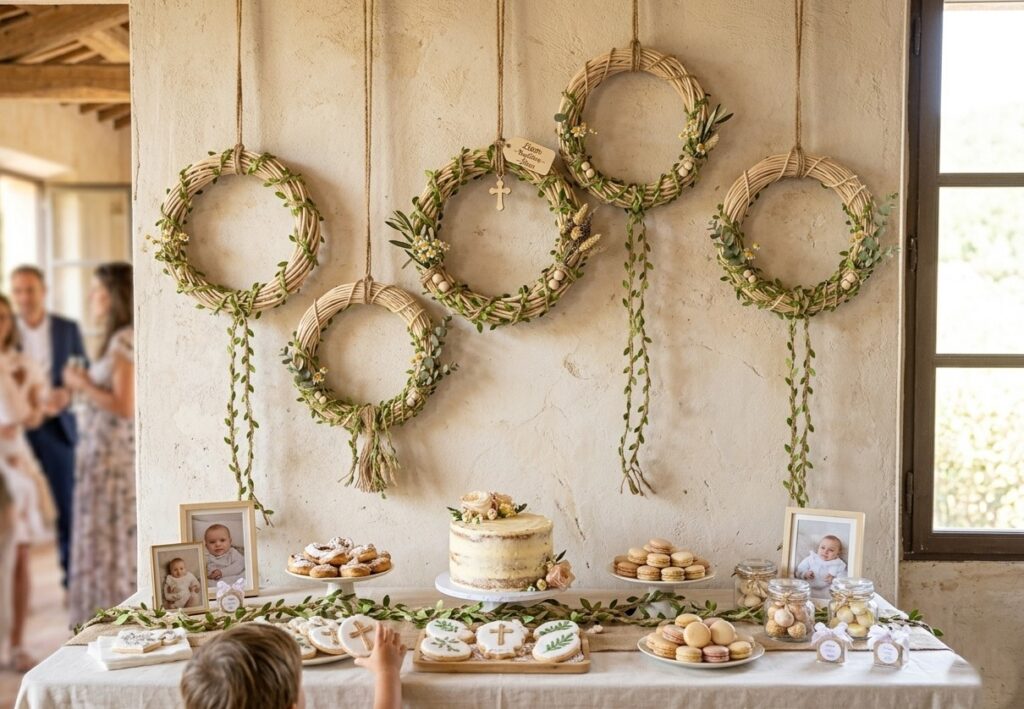Couronne de décoration pour baptême champêtre et mariage de printemps