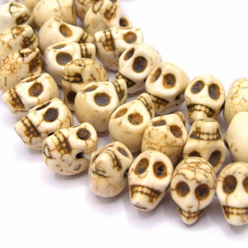 Perles crâne humain magnésite synthétique ivoire 13mm