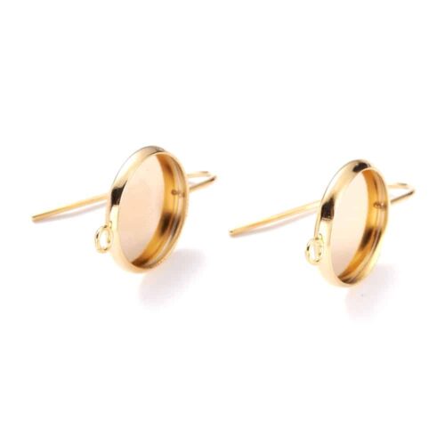 Crochets d'oreilles en acier inoxydable 304 doré avec plateau 12 mm