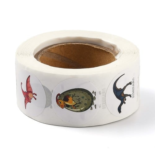 Etiquettes autocollantes rondes Ø2.5cm dinosaures mixtes, gommettes scrapbooking - 500 unités