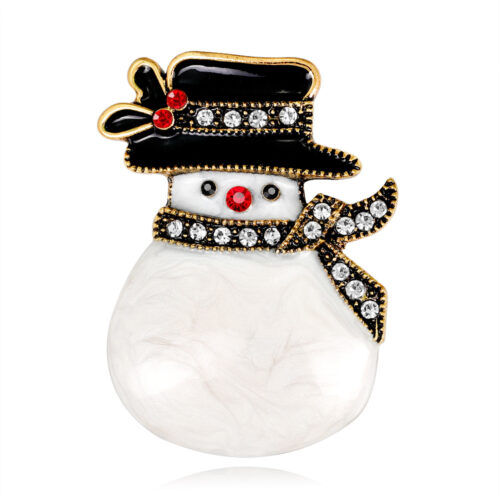 Broche Bonhomme de Neige Noël | Émail Doré & Strass - Bijou Festif