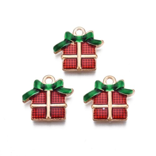 Breloques cadeaux rouge émaillé