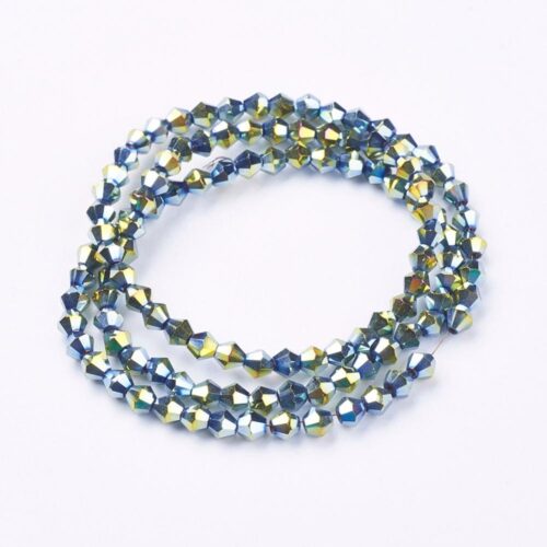 Perles facettes toupie en verre vert métal 4mm