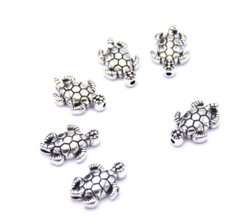 Perles métal tortue de mer argent tibétain