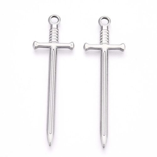 Pendentifs Épée en Acier Inoxydable 201 Argenté x2