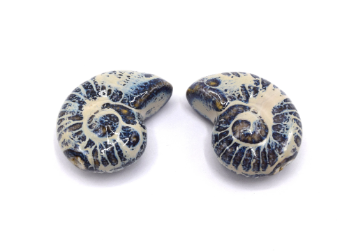 Perle coquillage fossile en céramique émaillée brillant x2
