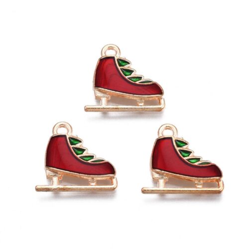 Breloques patins à glace rouge émaillé