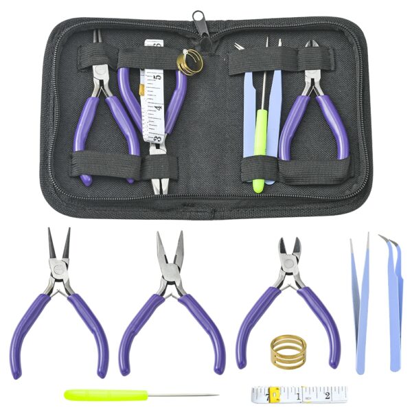 kit d'outils pour fabrication de bijoux, pinces, mètre ruban, pinces à épiler