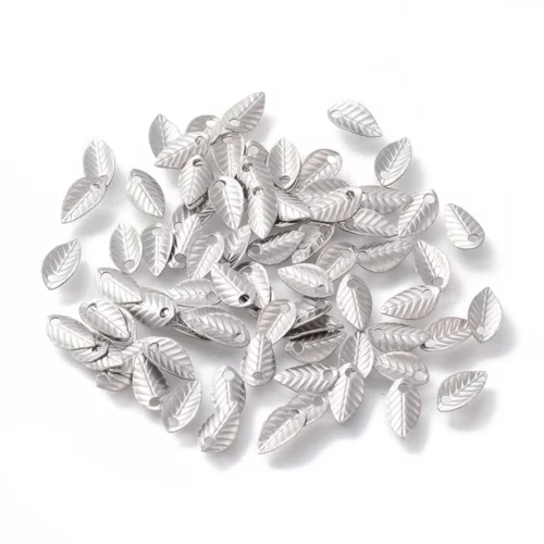 Breloques Feuilles en acier inoxydable 7mm -Lot de Petits Charms Naturel Métal, Fabrication de Bijoux DIY