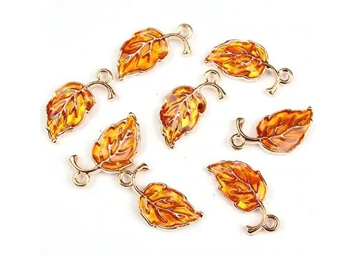 Breloques émaillées feuilles orange x6