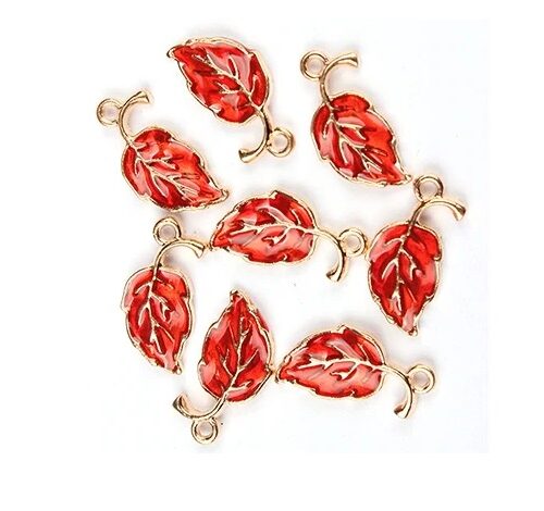 Breloques émaillées feuilles rouge X6