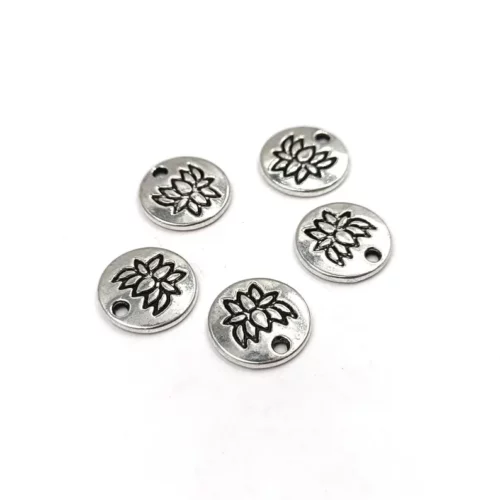 Breloques fleur de lotus argent vieilli 12 mm vue de face
