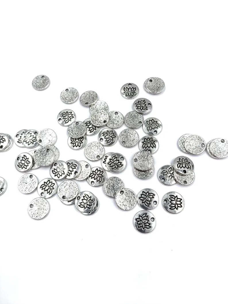 Lot de breloques rondes fleur de lotus argent vieilli pour bijoux