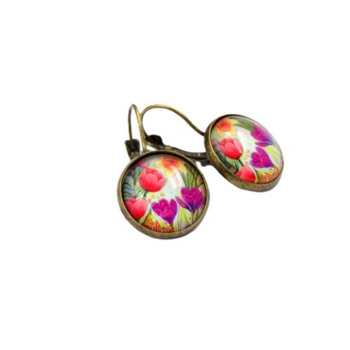 Boucles d'oreilles dormeuse bronze fleurs de crocus