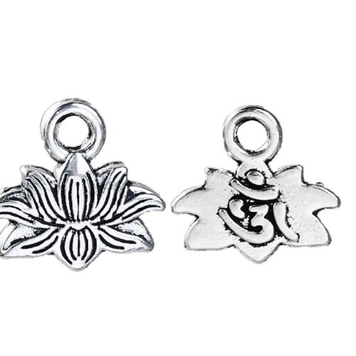 Breloque fleurs de lotus Argent Vieilli 11mm