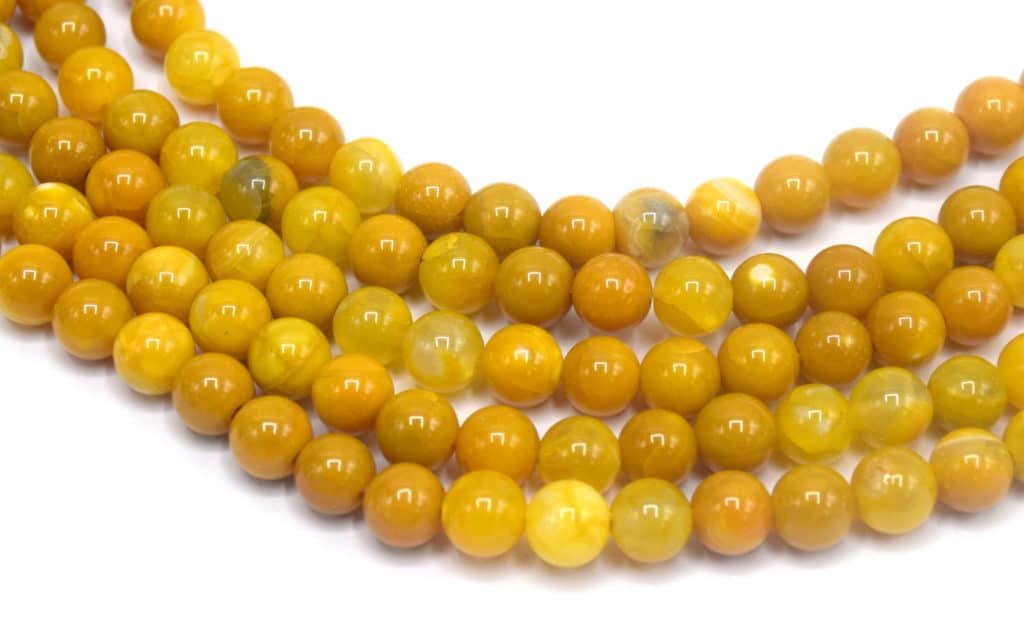 Perles d'agate 8mm jaune miel