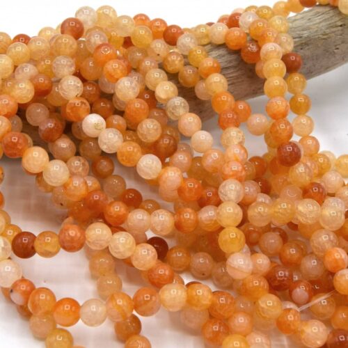 Perles agate 6mm pierre ronde orangé