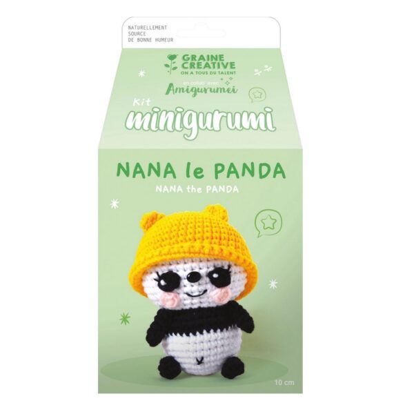 kit crochet panda nana avec chapeau jaune graine créative
