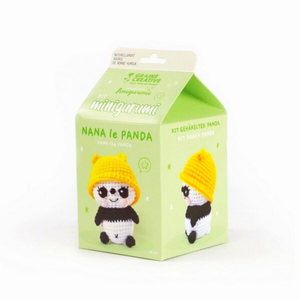 kit crochet panda nana avec chapeau jaune graine créative