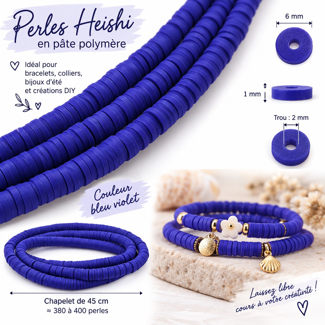 heishi bleu marine 1 chapelet pour bijoux diy utilisation