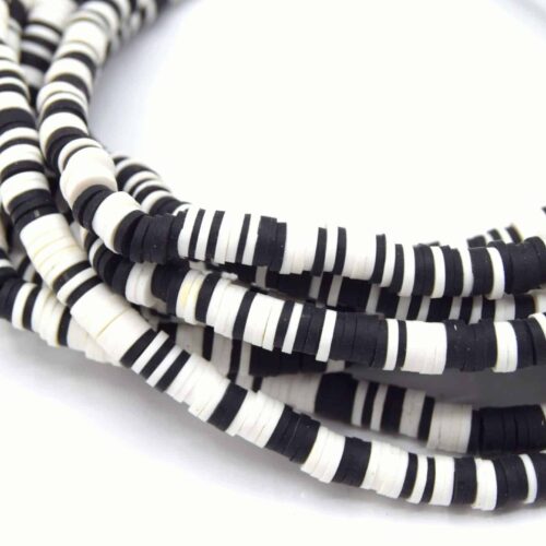Chapelet de perles heishi Ø6mm noir et blanc