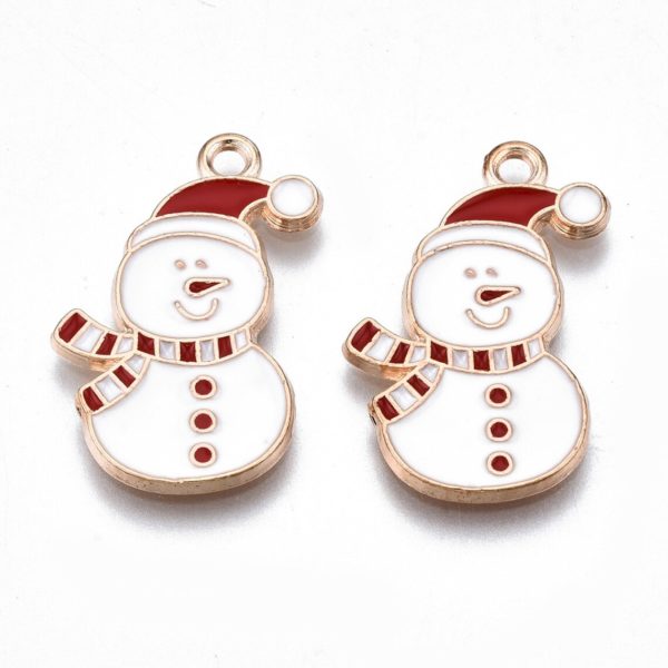 Breloque de Noël bonhomme de neige rouge et blanc x4