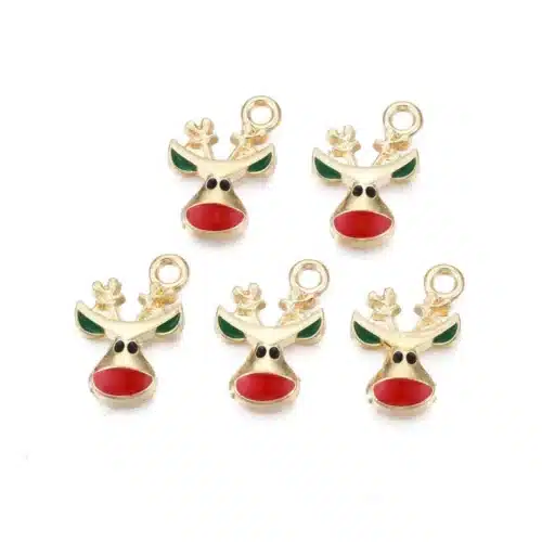 Breloque de Noël renne doré et rouge