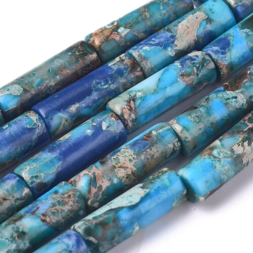 Perles de jaspe impérial et turquoise tube 13mm x10