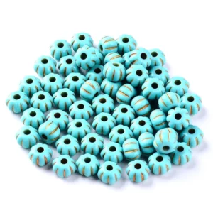 Lot 50 Perles Acryliques Turquoise Doré | Forme Citrouille Enlacée 7mm
